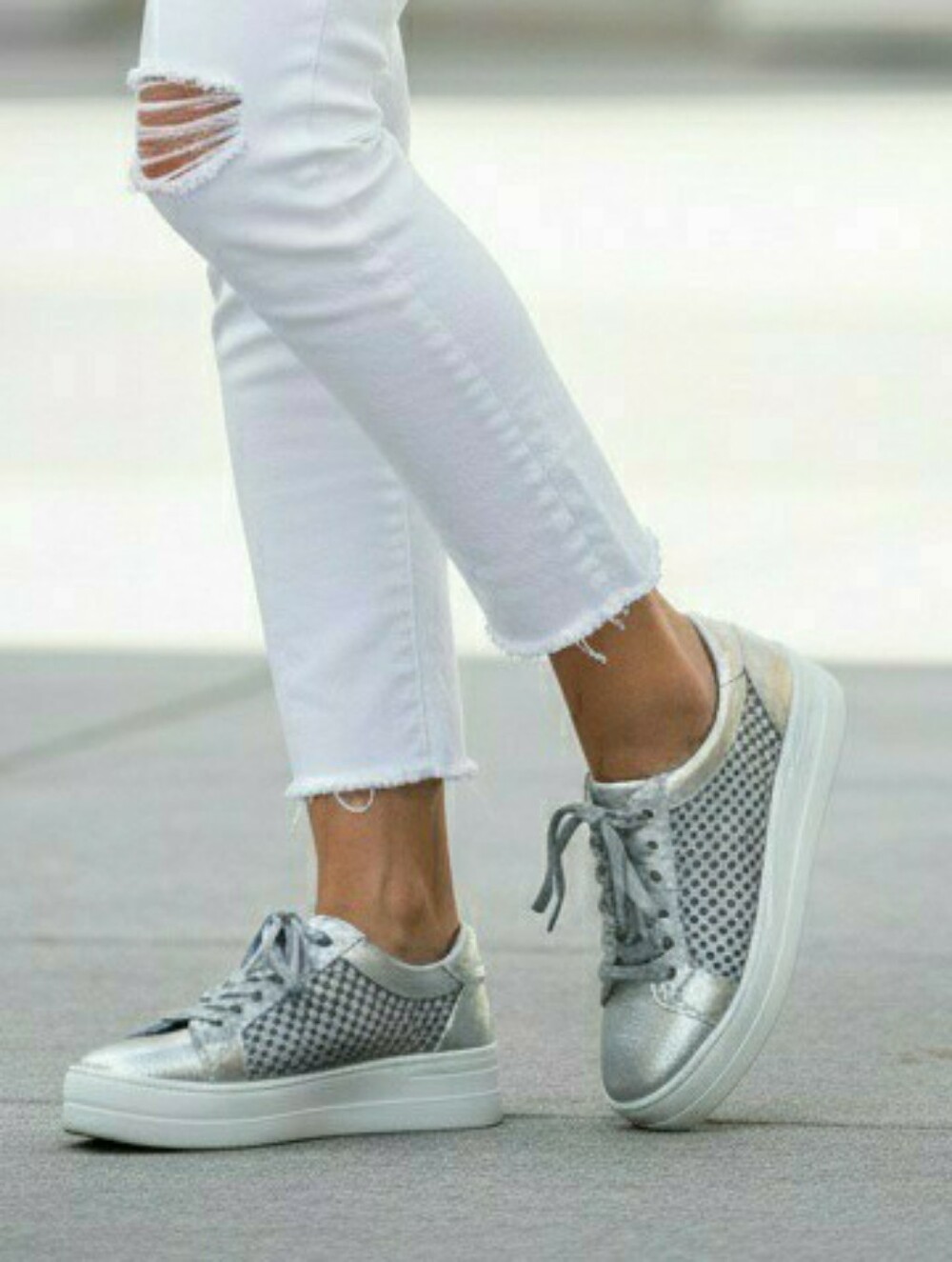Steve Madden Steven Natural Comfort Napa Leather and Mesh Sneakers